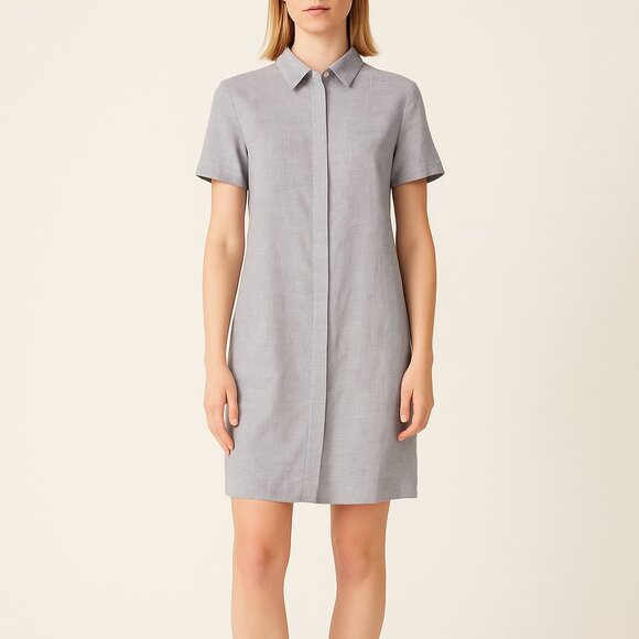 Theory Linen Gray Blue Button Down Short Sleeve Mini Shirt Dress Spring Summer S - Picture 13 of 13